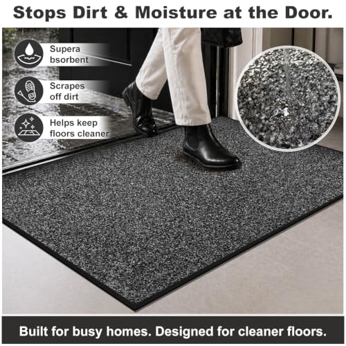 Super Absorbent Front Door Mat (Grey / 1'5" x 2'6" (Rectangular))