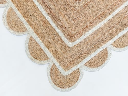 Scallop Pattern Jute Bohemian Area Rug (10'x14' (Rectangular) / Off White)