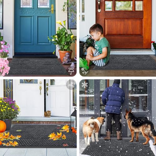 Front Door Mat Outside Entrance (Silver Grey / 29.5" X 17")