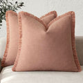 Decorative Linen Fringe Throw Pillow Covers 22×22 Coral Pink (22" x 22" (Pack of 2) / Coral Pink)