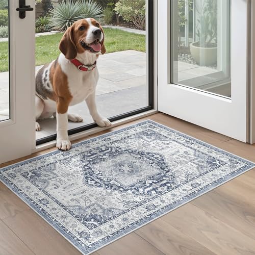 Washable Area Rug 2x3 Small Entryway Rugs Non (Navy/White / 2' x 3' (Rectangular))