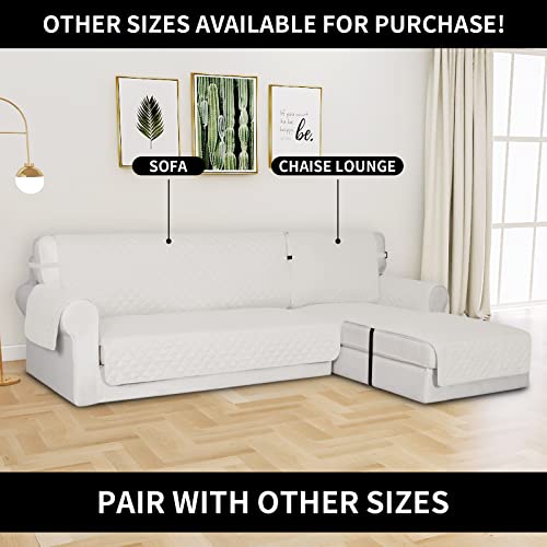 Reversible Chaise Lounge Couch Cover Water Resistant Sofa Cover Sectional L Shaped Sofa Slipcover with Adjustable Straps Furniture Protector for Dogs (Ivory/Ivory / Medium Lounge Chaise)