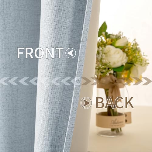 100% Blackout Linen Curtains for Bedroom 52x63 Inches Chambray Blue (Chambray Blue / 52"W x 63"L (Pack of 2))