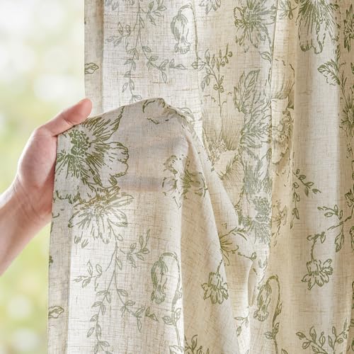 Vintage Floral Linen Curtains 84 Long for Living Room 2 Panels (Green / 42"W x 84"L (Pack of 2))