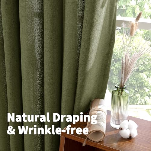Olive Green Linen Curtains 40 Inch Length for Kitchen Window (Olive / 42"W x 40"L (Pack of 2))