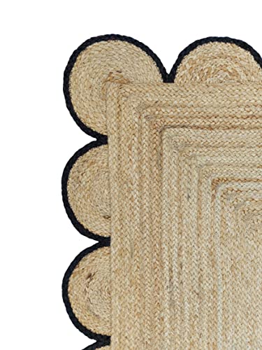 Scalloped Natural Jute Area Rug (10'x13' (Rectangular) / Black)