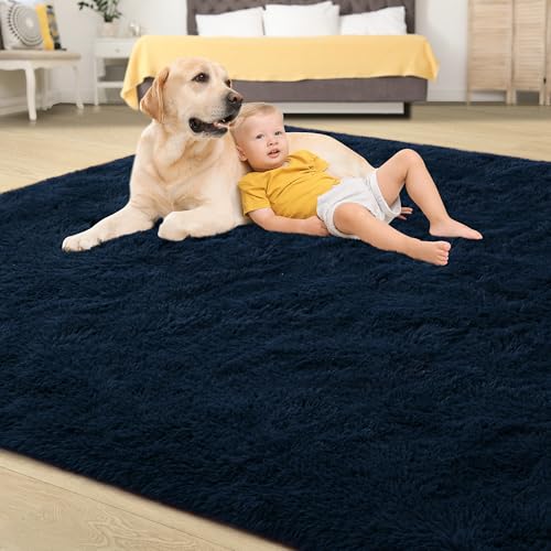 5x8 Soft Fluffy Navy Blue Area Rugs for Living Room Bedroom (Navy Blue / 5' X 8' (Rectangular))