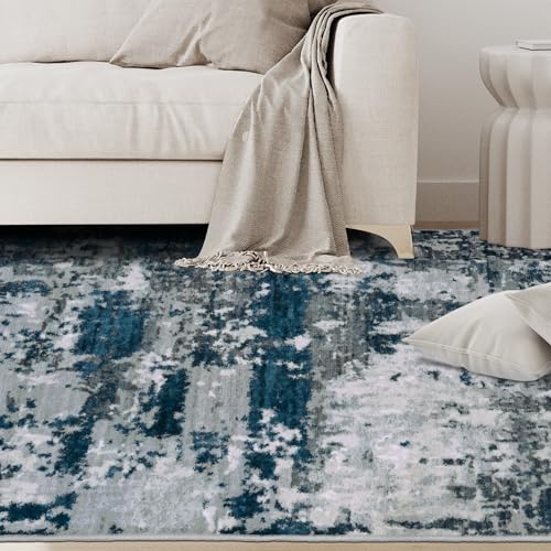 6x9 Area Rugs for Living Room Washable Bedroom Dining Room Navy Grey (Navy/Grey / 6' x 9' (Rectangular))