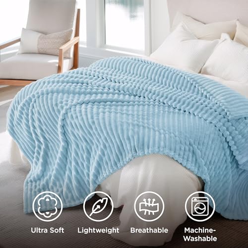 Soft Full Size Fleece Blankets for Bed Light Blue 84"x90" (Light Blue / Full)