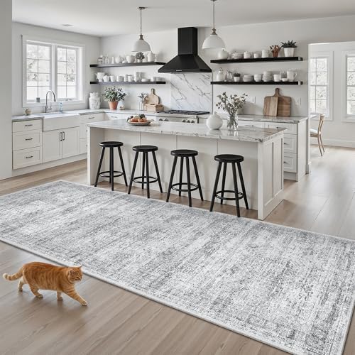 Washable Kitchen Runner Rug 3x8 Hallway Entry Rugs Non (Grey / 3' x 8' (Runner))