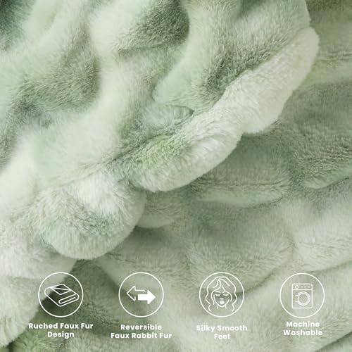 Double Sided Soft Faux Fur Throw Blanket (Tie-dye Sage / Throw)