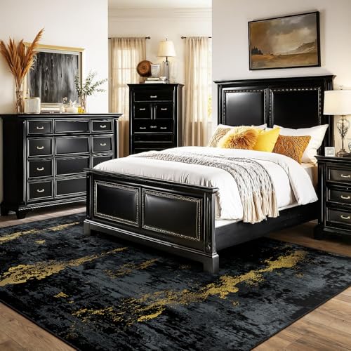 Washable 9'x12' Abstract Area Rug for Living Room Black Gold (Black/Gold / 9' x 12' (Rectangular))