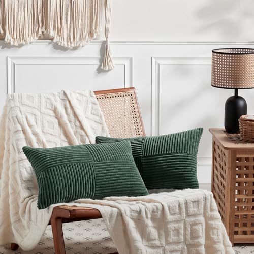 Set of 2 Dark Green Lumbar Decorative Throw Pillow Covers 20x28 Inch for Living Room Couch Bed (Dark Green / 28" x 20" (Pack of 2))