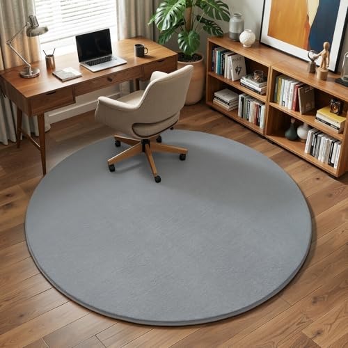 Grey Round Area Rugs 5ft Circle Rugs for Bedroom Living Room (5' (Round) / Grey)