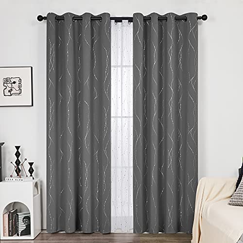 Living Room Curtains 95 Inches Long (Light Grey/Wave Dots / 52"W x 95"L (Pack of 2))