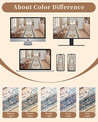 Washable Runner Rugs 2x10 Long for Hallway Kitchen (Orange/Blue / 2' x 10' (Runner))