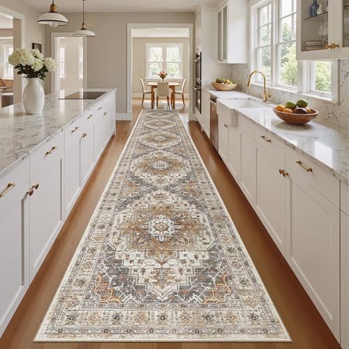 Hallway Runner Rug 2'6''x14' Kitchen Runners Vintage (Turmeric/Grey / 2'6" x 14' (Runner))