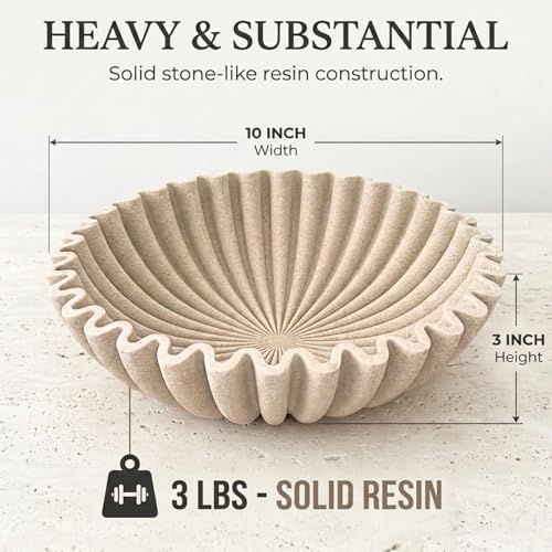 Large Decorative Bowl for Home Decor (Beige Resin)