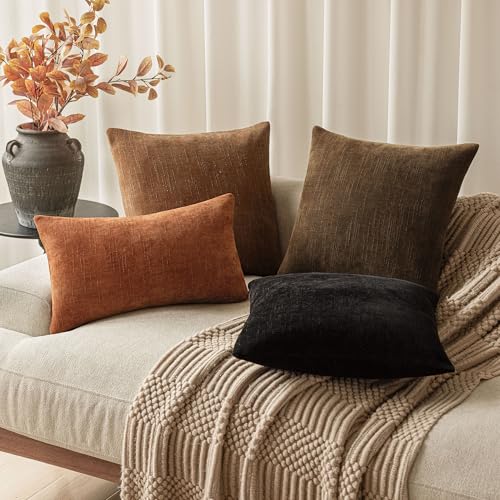 Textured Chenille Lumbar Throw Pillow Covers 12x20 Inch (20" x 12" (Pack of 2) / Honey Ginder)