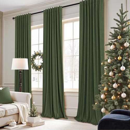 Ptialk Elegant Blackout Curtains for Living Room Eclectic Moody Dark Olive Green Linen Curtains 72 Inch Length 2 Panels Set Long Drapes for Closet Cover Back Tab Rod Pocket Hunter Green 52x72 (Olive Green / 52"W x 72"L (Pack of 2))