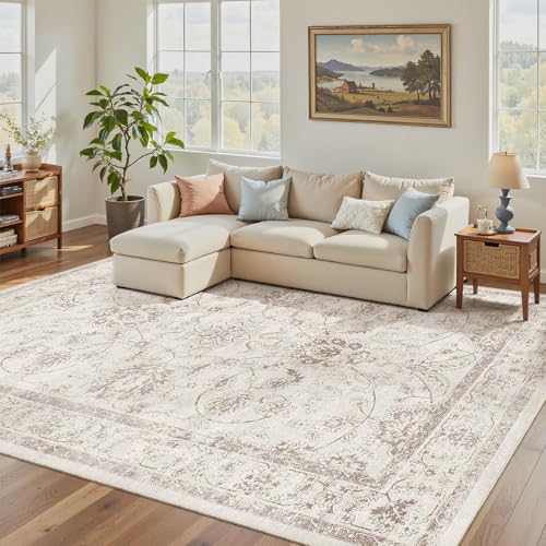 Washable 6x9 Area Rugs for Living Room (Brown/Ivory / 6' x 9' (Rectangular))