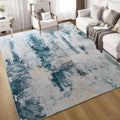 Living Room Rug 7x10 Aqua Blue Area Rugs Machine Washable Abstract Boho Large Rug Non (Aqua Blue / 7' x 10' (Rectangular))