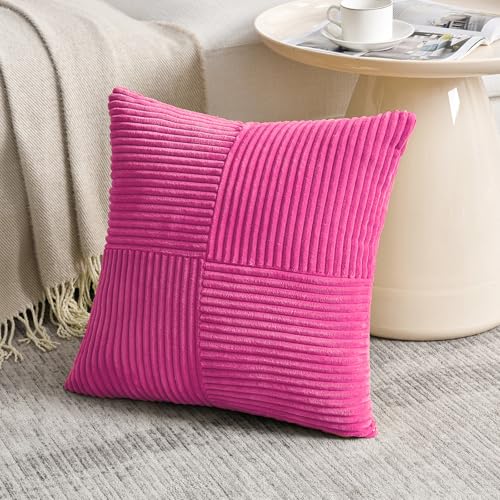 2 Packs Hot Pink Decorative Throw Pillow Covers 18x18 Inch for Living Room Couch Bed Sofa (Hot Pink / 18" x 18" (Pack of 2))