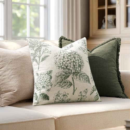 Set of 2 Decorative Floral Pillow Covers 18x18 Inch Dark Green (18" x 18" (Pack of 2) / Dark Green)