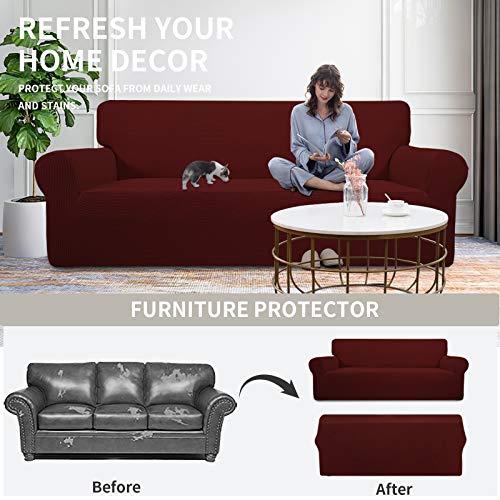 Stretch Loveseat Couch Covers Washable Wine (Medium Loveseat / Wine)