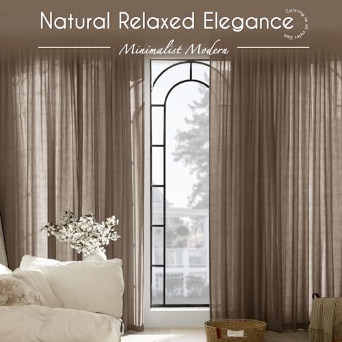 Chocolate Brown Linen Curtain 96 inch Length 2 Panels Set Back Tab Light Filtering Living Room Curtain Drapes Home Office Modern Minimalist Decor Farmhouse Boho Neutral Semi Sheer Curtain 96 inch Long (Chocolate Brown / 52"W x 96"L (Pack of 2))