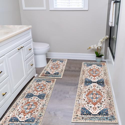 HEBE Boho Kitchen Rugs Set of 3 (Rust / 20"x32"+20"x48"+20"x59")