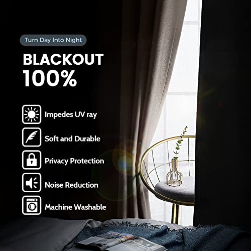 Cream 100% Blackout Curtains Room Darkening Living Room 84 Inch (Cream / 38"W x 84"L (Pack of 2))