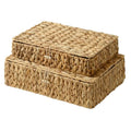 Wicker Basket with Lid (Natural(Water Hyacinth) / 16½"L x 11¾"W x 4½"H + 14½"L x 10"W x 3¼"H)