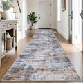 Abstract Runner Rug 3x14 Ft Washable Runners for Hallways (Orange/Brown/Grey / 3' x 14' (Rectangular))