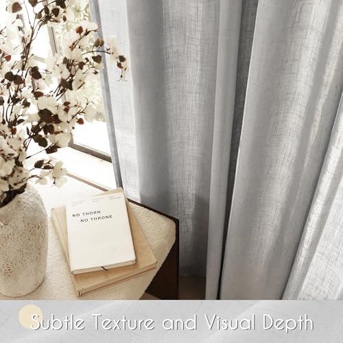 Linen Blend Grey Curtains for Living Room Back Tab Modern Farmhouse Semi Sheer Light Gray Curtains 120 inches Long 2 Panels Set Muted Neutral Cotton Texture Window Curtain for Dining Room Bedroom (Grey / 52"W x 120"L (Pack of 2))