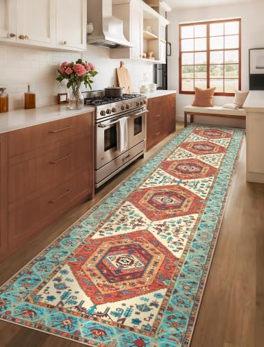 2'6"x14' Washable Non Slip Boho Runner Rug for Hallway (Orange/Multi / 2'6" x 14' (Runner))