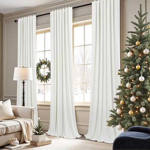 Black Out Curtains 72 Inch Long 2 Panel Burg Lightweight Faux Linen Cute Blackout Bay Window Curtain Modern Neutral Drapes for Bedroom Cabin Room Darkening Curtains 6FT Length Back Tab Ivory Off White (Ivory / 52"W x 72"L (Pack of 2))