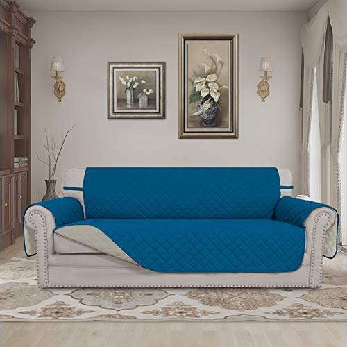 Reversible Couch Cover (Peacockblue/Beige / XX-Large Sofa)