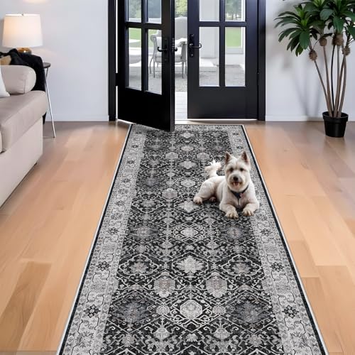 4x10 Washable Hallway Runner Rug (4' x 10' (Rectangular) / Black/Navy)