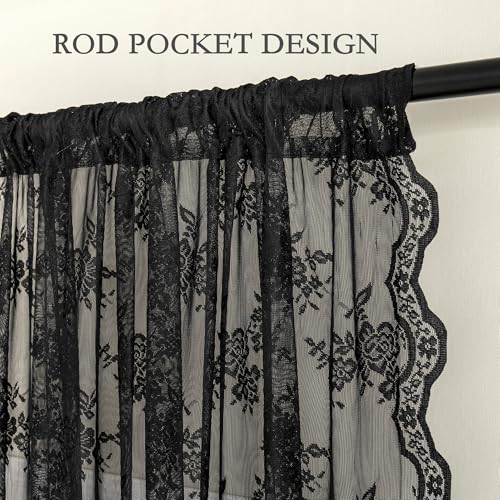 Black Lace Curtains 54 Inch Length Short Victorian Sheer Curtains (#2 Black / 50"W x 54"L (Pack of 2))