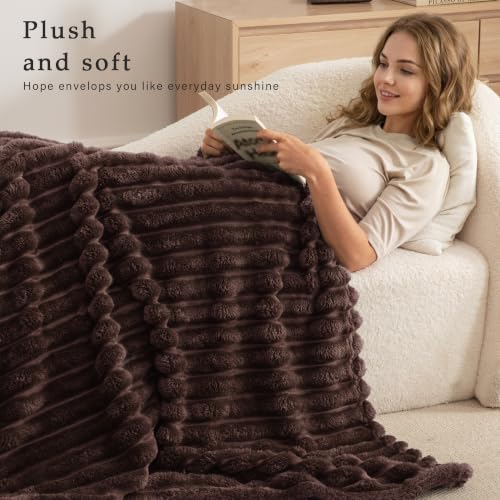 Striped Twin Size Fleece Blanket for Bed (Coffee / Twin ( 60x80 IN ))