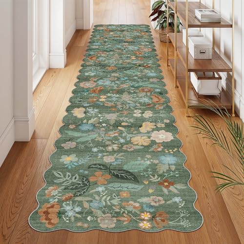 Washable 2'6x12 Hallway Runner Rug (2'7" x 12' (Rectangular) / Green/Floral)