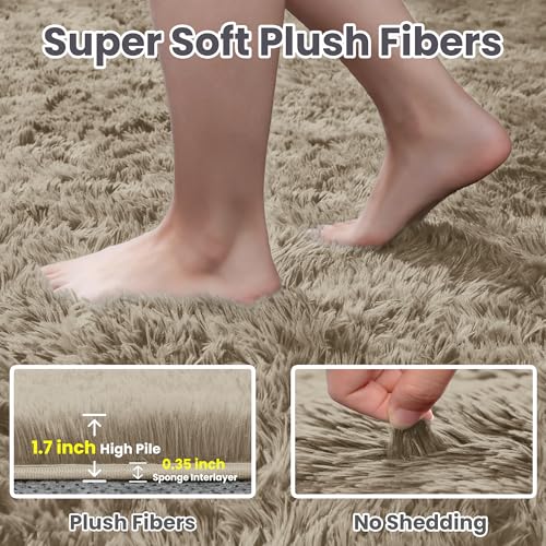 5x7 Fluffy Shag Area Rugs for Living Room Bedroom (Gray Camel / 5' x 7' (Rectangular))