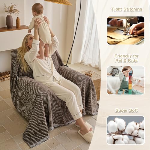 Oversized Armchair Couch Cover for 1 Cushion Couch (71" x 91" / 9# Lines Deep Chocolate)