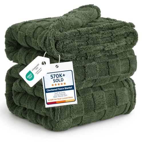 Checkered Soft Cozy Queen Blanket for Bed (Green / Queen (90" X 90"))