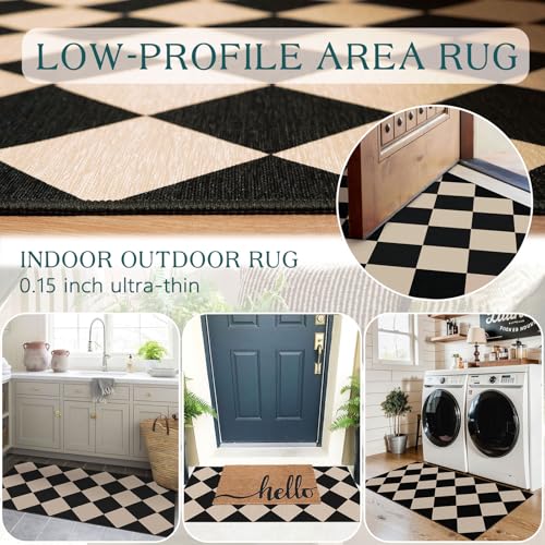 Front Door Mat Indoor Entrance (Diamond - Black / Tan / 2' x 4'3" (Rectangular))