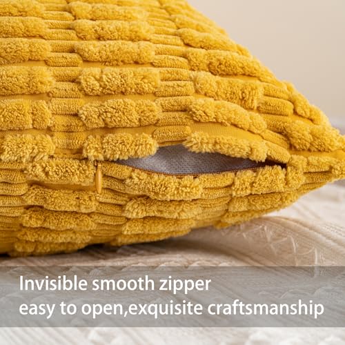 Pack of 2 Corduroy Decorative Throw Pillow Covers 16x16 Inch (Yellow / 16" x 16" (Pack of 2))