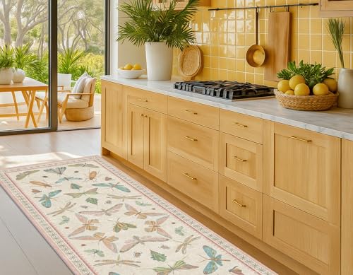 Insect Print 8ft Long Hallway Runner Rug (2'6" x 8' (Runner) / Beige Pink)