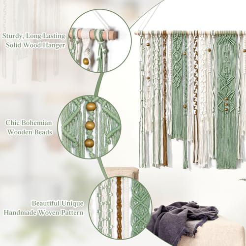 Macrame Wall Hanging Large Boho Tapestry Macrame Wall Art Decor (Light Green)