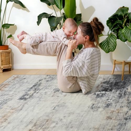 Washable 6x9 Area Rug with Non (Grey / Brown / 6' x 9' (Rectangular))